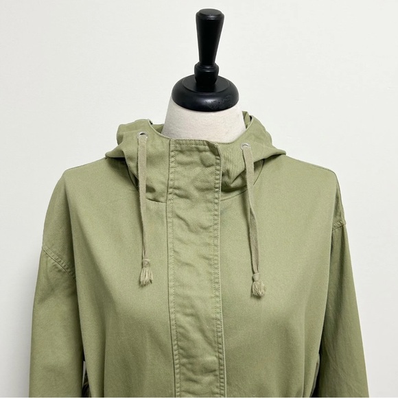 Asos Moss Army Green Snap Button Hooded Parka Waist Cinch Cords Oversized EUC 8 - Picture 6 of 11
